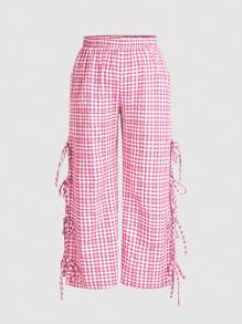 SHEIN MOD 大码女式格子系带休闲裤 - 彩色 - 查看 1