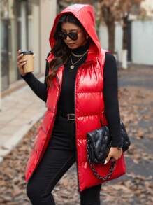 Calvaya Große Größen Metallic ärmelloses mit Kapuze gepolsterter Mantel, Mittellänge, gepolstert, Winterkleidung