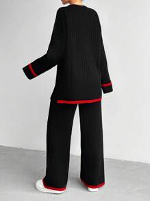 RueChic Ensemble Deux Pièces Pull À Épaules Tombantes Et Pantalon Pull Pour Femme