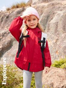 SHEIN Young Girls Red Zip Up Hooded Jacket - Red - View 2
