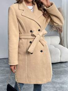 Chiquease Damen Einfarbiger Flauschiger Mantel mit Doppelreihe und langen Ärmeln, Herbst/Winter