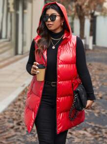 Calvaya Große Größen Metallic ärmelloses mit Kapuze gepolsterter Mantel, Mittellänge, gepolstert, Winterkleidung