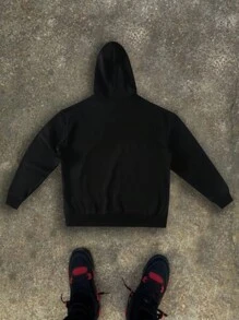 Manfinity EMRG Men's Drawstring Letter Printed Minimalist Hoodie, Casual Daily Wear - Black - View 2