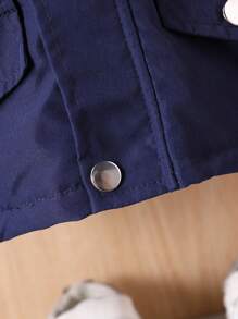 Chaqueta gruesa con capucha y cuello mullido para bebé niño, otoño invierno - Azul Marino - Ver 5