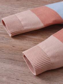 SHEIN Conjunto 2 peças Suéter de Tricô Casual de Listras e Calça para Bebê Menina, Outono/Inverno - Laranja - Visão 7