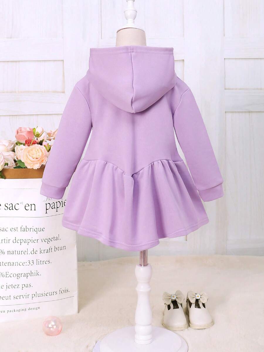 女童休闲卫衣，紫色，花卉下摆设计，秋冬款 - 淡紫色 - 查看 1