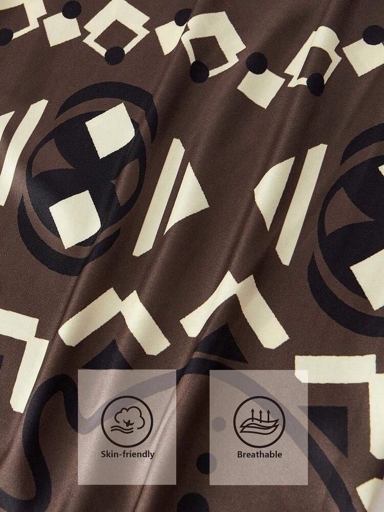 SHEIN Maija Damen Weite Hose mit geometrischem Muster, locker sitzend, elegant für den Herbst