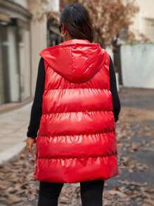 Calvaya Große Größen Metallic ärmelloses mit Kapuze gepolsterter Mantel, Mittellänge, gepolstert, Winterkleidung