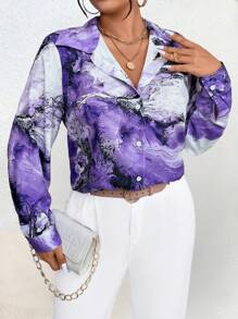 SHEIN LUNE Plus Size Fashion Marble Print Shirt, Autumn - Multicolor - View 1