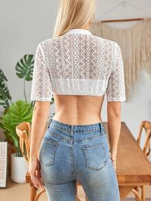 Women's Dirndl Blouse Lace Costume Blouse Short Sleeve White Oktoberfest Notched Neck Tops, Halloween - White - View 4