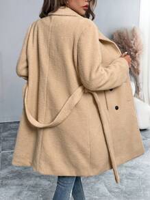 Chiquease Damen Einfarbiger Flauschiger Mantel mit Doppelreihe und langen Ärmeln, Herbst/Winter