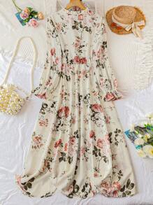 SHEIN Clasi Robe longue à manches longues avec imprimé floral pour femmes grandes tailles, tenue pour femmes
