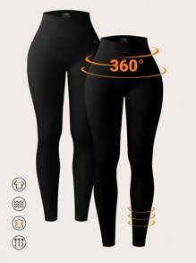 Easithlete Plus Size High Waisted Tummy Control Shapewear Yoga Pants 2pieces