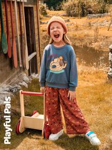 SHEIN 2pcs Set Young Girl Cute/Vintage/Casual Dog All Over Print Long Sleeve Sweatshirt & Mini Skirt Suitable For Home And Outdoor, Spring/Autumn/Winter - Multicolor - View 6