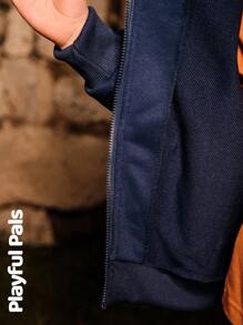 SHEIN 1 Peça Jaqueta com Capuz de Manga Longa, Estampa de Tigre Fofa/Retrô/Casual para Meninos, Adequada para Uso Interno e Externo, Primavera/Outono/Inverno