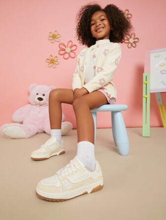 Mini mi Kids' Super Cute Beige White Trainer Sneakers -Lightweight, Comfortable  Vintage Sneakers