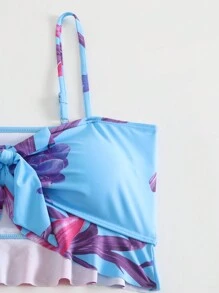 SHEIN Swim 3 pièces Ensemble de maillot de bain avec garniture plissée, sans doublure requise - Bleu azur - Voir 4