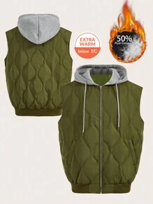 SHEIN LUNE Damen Ärmellose Daunenjacke mit Kapuze für Herbst und Winter, warm