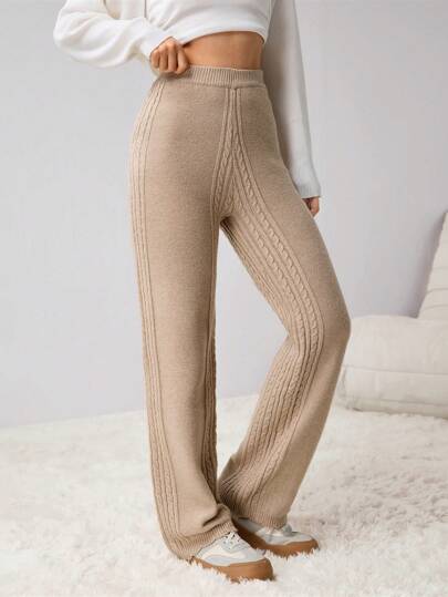 Teen Girl Solid High Waist Minimalist Long Pants, Casual Daily Wear