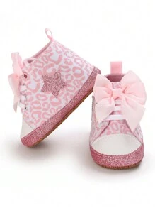 Baby Pink Stylish Bow Heart Leopard Pattern Sneakers - Multicolor - View 5