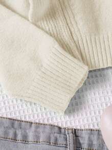 Tween Girl Oversized Crew Neck Sweater, Rose Red, Asymmetrical Ruffle Hem Design, Suitable For Christmas, New Year, Casual, Travel, School, Party