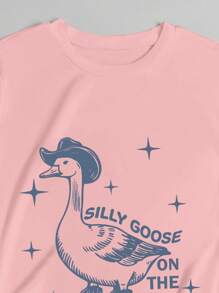 INAWLY Women Swan Print Short Sleeve Crew Neck T-Shirt