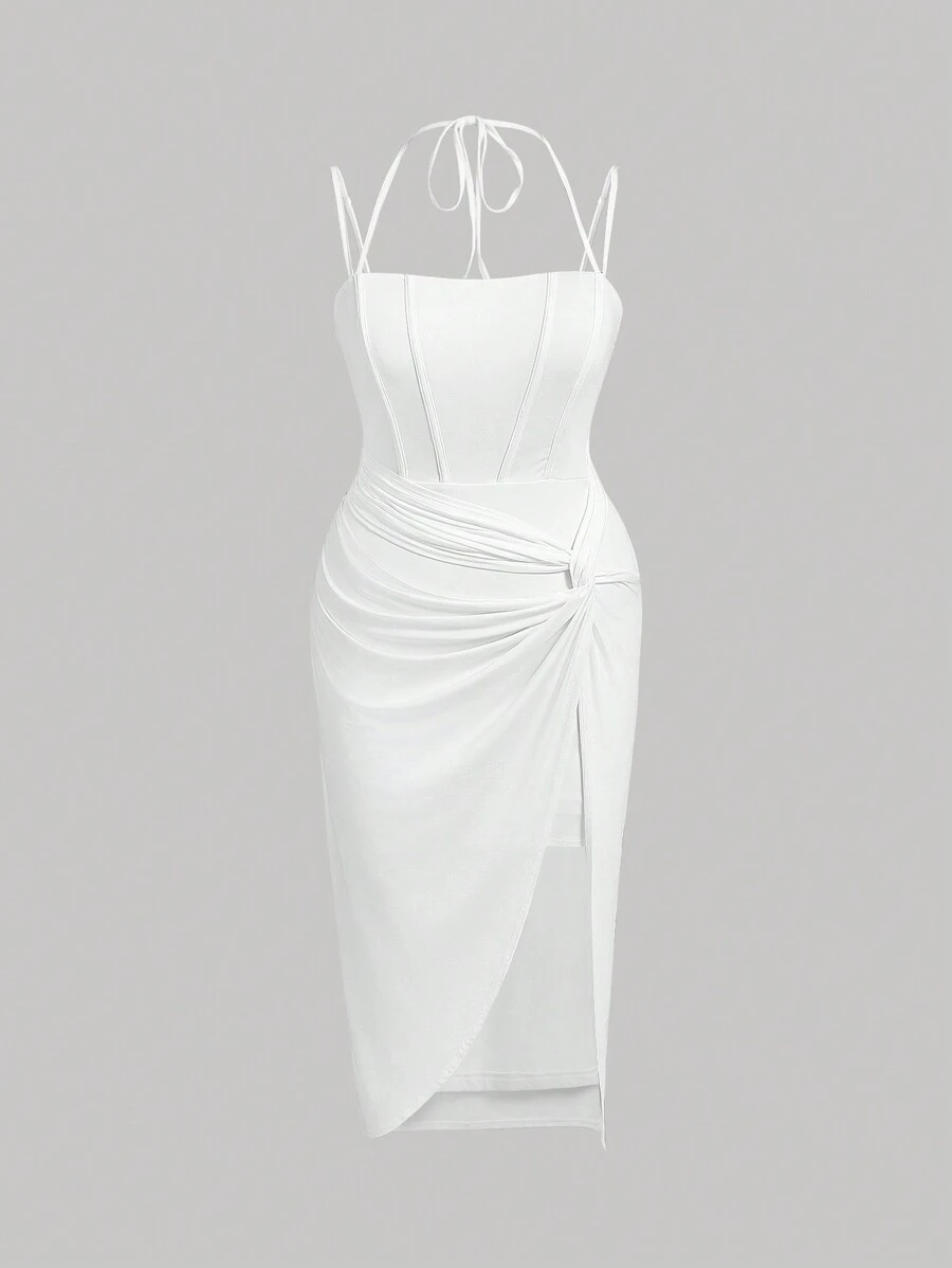 SHEIN MOD 大码露腰浪漫优雅白色连衣裙