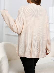 SHEIN LUNE 大码纯色圆领休闲开衩下摆长袖开衫