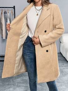 Chiquease Damen Einfarbiger Flauschiger Mantel mit Doppelreihe und langen Ärmeln, Herbst/Winter