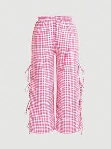 SHEIN MOD 大码女式格子系带休闲裤 - 彩色 - 查看 2