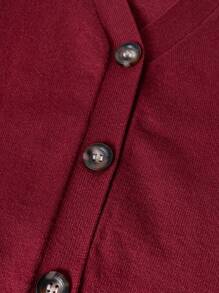 SHEIN Tween 女童休闲纽扣前插肩袖开衫毛衣，秋冬款 - 酒紅色 - 查看 4