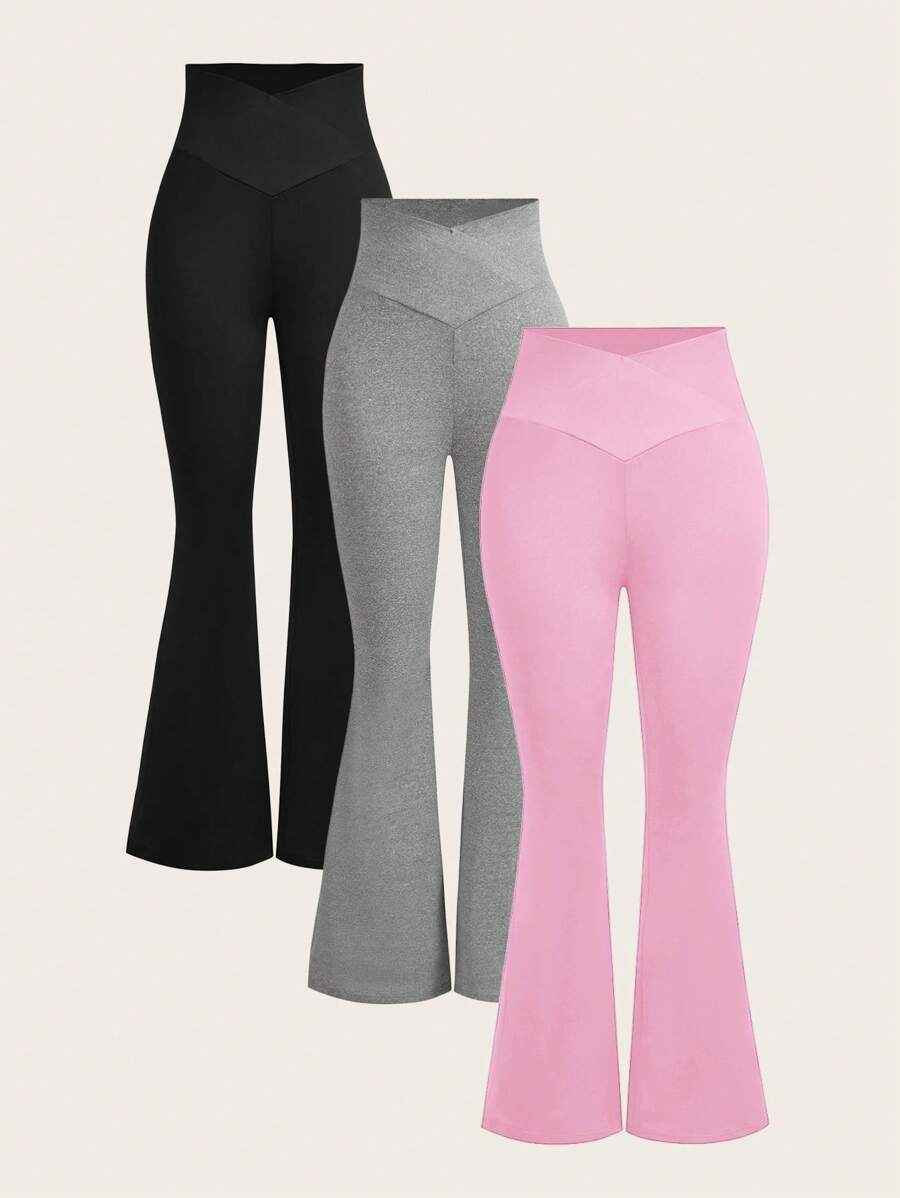 SHEIN EZwear 3pcs/Pack Plus Size Flared Pants For Spring