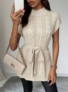 EMERY ROSE Chaleco de punto casual con cuello alto, abertura lateral y bajo para mujer de color liso - Albaricoque - Ver 6