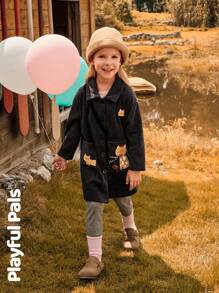 SHEIN 1 chiếc áo khoác midi dài tay in hình mèo dễ thương/cổ điển/thường ngày cho bé gái, thích hợp mặc ở nhà và đi chơi, mùa xuân/thu/đông - Xám - Xem 12