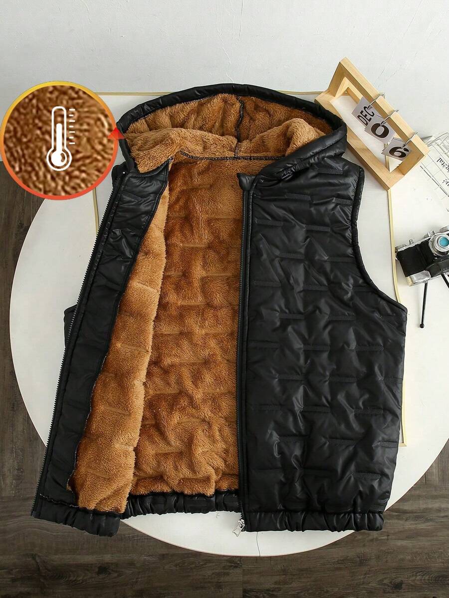 Teenage Boys' Thickened Warm Ultrasonic Print Sleeveless Padded  Vest, Winter