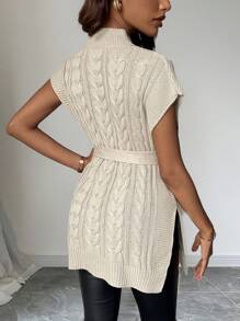 EMERY ROSE Chaleco de punto casual con cuello alto, abertura lateral y bajo para mujer de color liso - Albaricoque - Ver 2