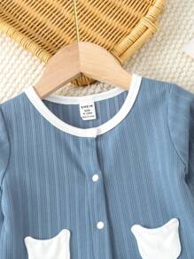 2 pezzi Outfit casual da casa per bambine composto da top a maniche lunghe blu semplice di moda e pantaloni a zampa larga - Blu - Visualizzare 5