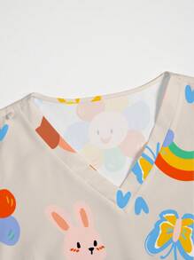 PopScrub Cartoon Print Short Sleeve Uniform Scrub Top