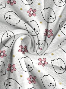 PopScrub Cute Cartoon Ghost Uniform Scrub Top - White - View 5