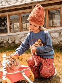 SHEIN 2pcs Set Young Girl Cute/Vintage/Casual Dog All Over Print Long Sleeve Sweatshirt & Mini Skirt Suitable For Home And Outdoor, Spring/Autumn/Winter - Multicolor - View 8