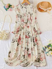 SHEIN Clasi Robe longue à manches longues avec imprimé floral pour femmes grandes tailles, tenue pour femmes