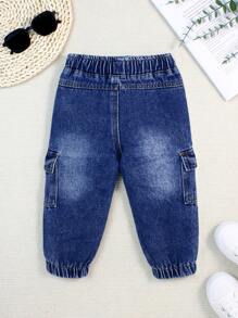 SHEIN Playful Pals Baby Boy Casual All-Match Fashionable Comfortable Elastic Waist Washed Denim Jeans