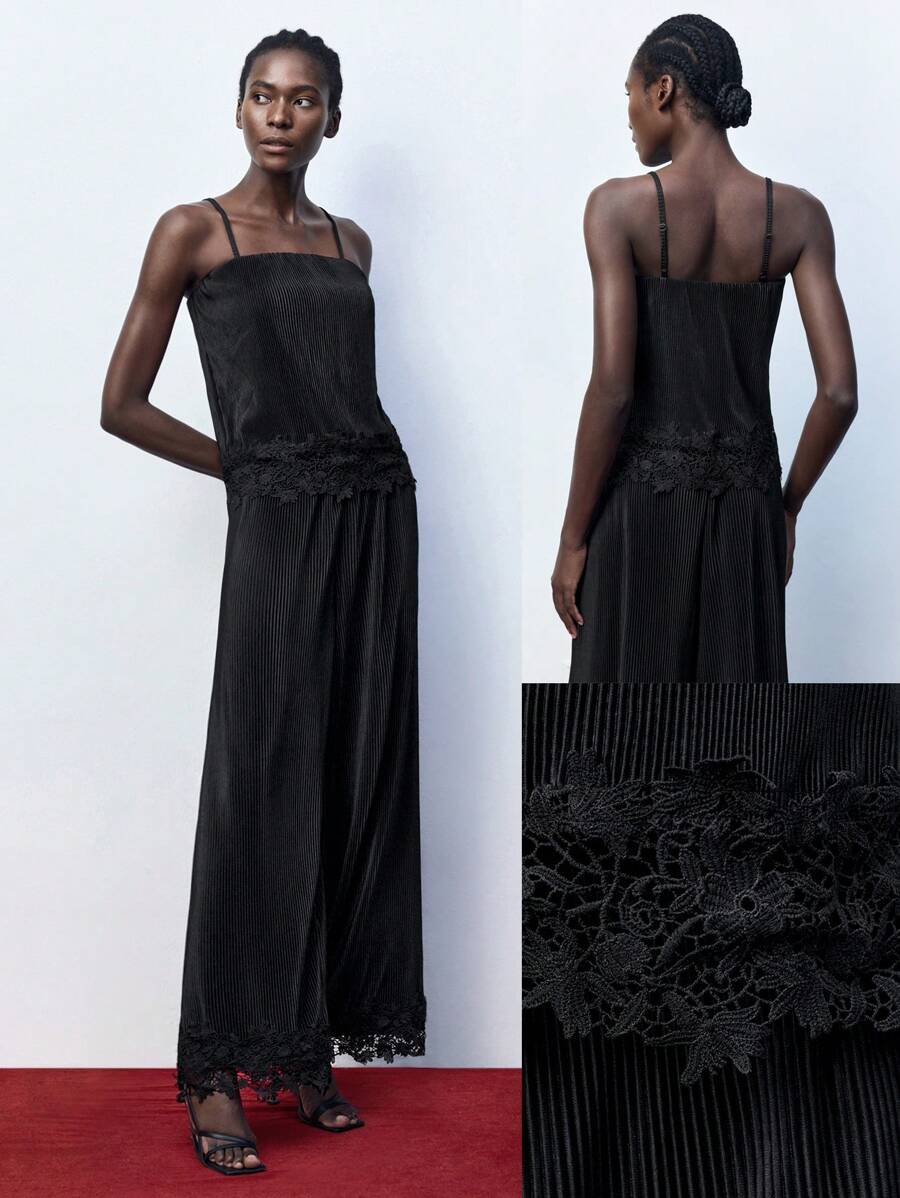 Maija Women's Black Solid Color Lace Patchwork Camisole For Autumn - White - View 1