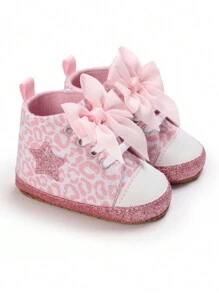Baby Pink Stylish Bow Heart Leopard Pattern Sneakers - Multicolor - View 3