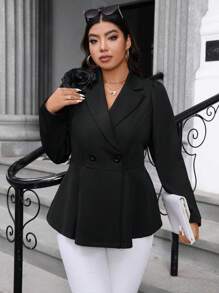 SHEIN Unity Stylish 3D Large Floral Double-Breasted Casual Plus Size Women Blazer - Black - View 5