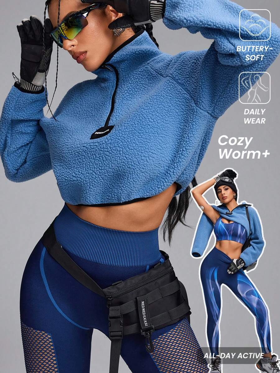 Innovista sweat-shirt à capuche femme zippé, col montant, manches longues, plus épais en polaire, pour sport, hiver, extérieur. Sweat-shirt court, Sweat-shirt à zip, vêtements d'hiver pour femme, style thermique, orange, bleu, manches longues