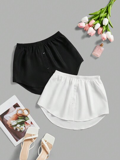 SHEIN Essnce 2 Pcs/Set Plus Size Women Casual Shirt Extender Fake Layered Wearing Tool Versatile All-Match Skirt, Shirt False Hem Skirt, Summer