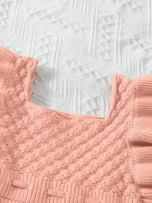 女婴可爱休闲荷叶边提花针织连体裤 - 粉色 - 查看 6