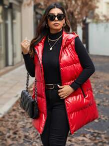 Calvaya Große Größen Metallic ärmelloses mit Kapuze gepolsterter Mantel, Mittellänge, gepolstert, Winterkleidung