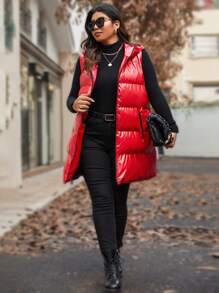 Calvaya Große Größen Metallic ärmelloses mit Kapuze gepolsterter Mantel, Mittellänge, gepolstert, Winterkleidung